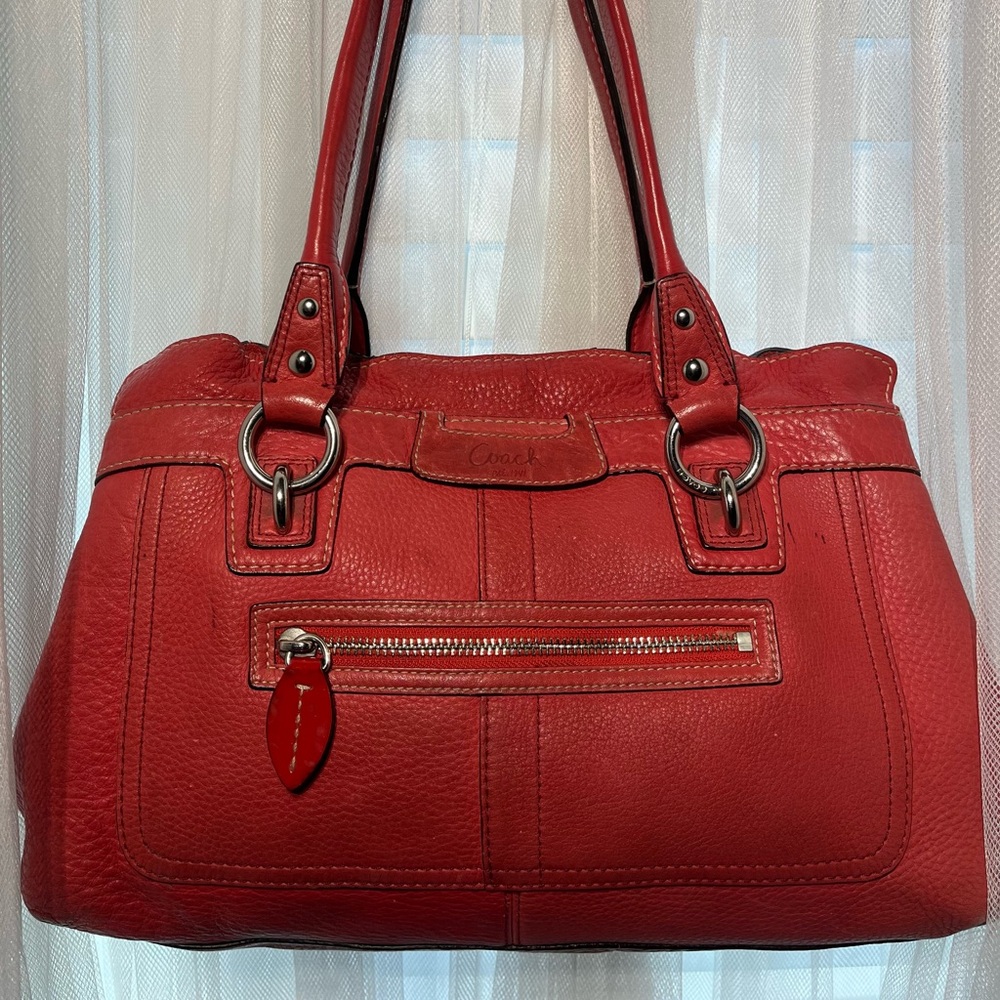 Coach Pink Leather Shoulder Bag with silver Accents